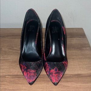 SM New York Floral Black and Red Heels